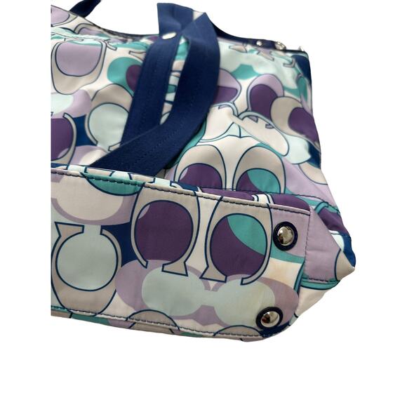 Coach Kyra White Green Blue Logo Printed Dual Top Handle Large Tote Bag - Picture 8 of 12